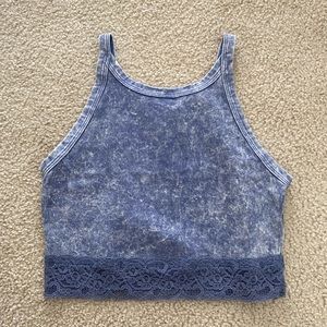 Blue crop top with lace around bottom